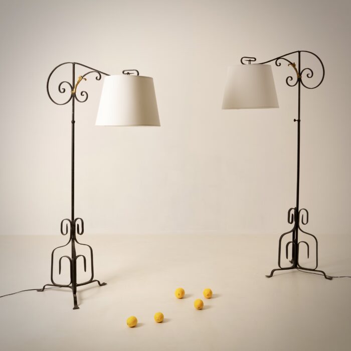 RENÉ DROUET, paire de lampadaires ajustables, 1940