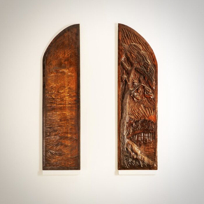 GEORGES LACOMBE, PAIRE DE PORTES SCULPTES, FRANCE, CIRCA 1890