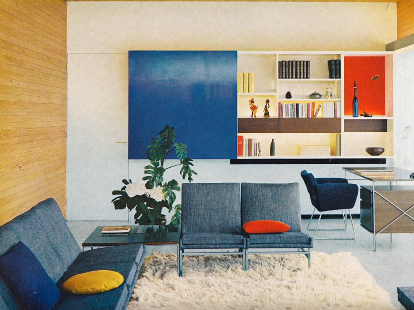 André Monpoix et Alain Richard, séjour avenue d’Auteuil à Paris, Jean Ginsberg architecte, 1954