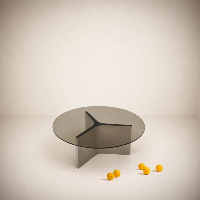 Table basse J.E.R. d’Étienne Fermigier en acier inoxydable et verre fumé, circa 1968
