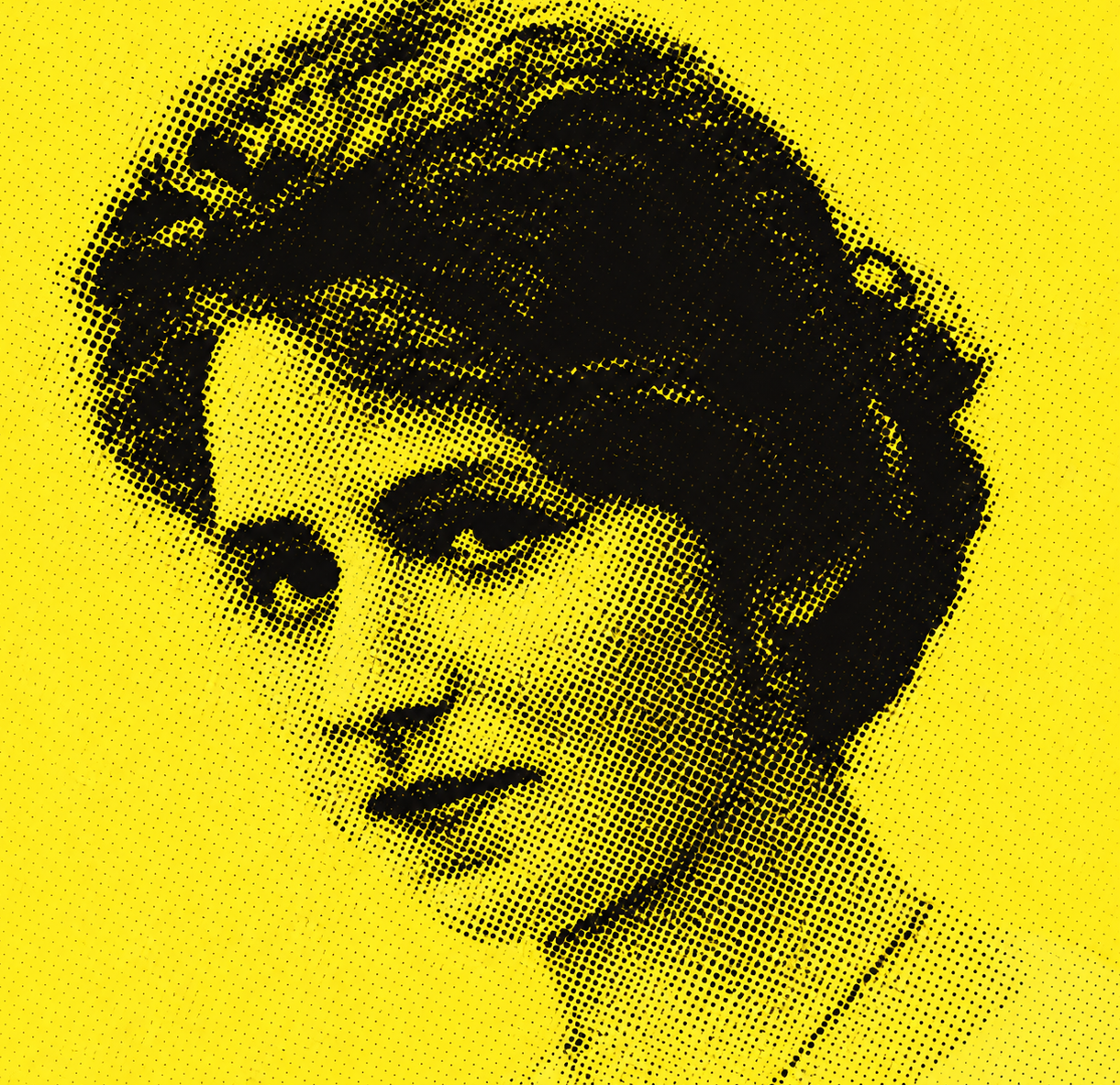 Portrait de Jeanne Malivel, présentation en noir et blanc tramé